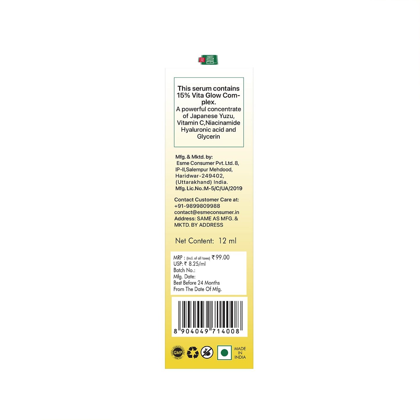 Nature's Essence Bright Glow Vitamin C Face Serum for Men & Women | Brightens & Gives Glow | Fades Dark Spots | Vitamin C Serum for Glowing Skin | For All Skin Types | Beginner Friendly| 12ml