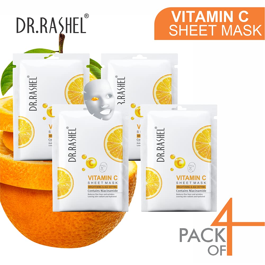 Vitamin C Face Sheet Mask With Serum For Women and Men | All Skin Types | Soft and Healthy Skin | Deep Cleansing & Oil Control | Repairing & Nourishment | Soothing And Hydrating | Paraben Free | Pack Of 2 | 20 Grams Each