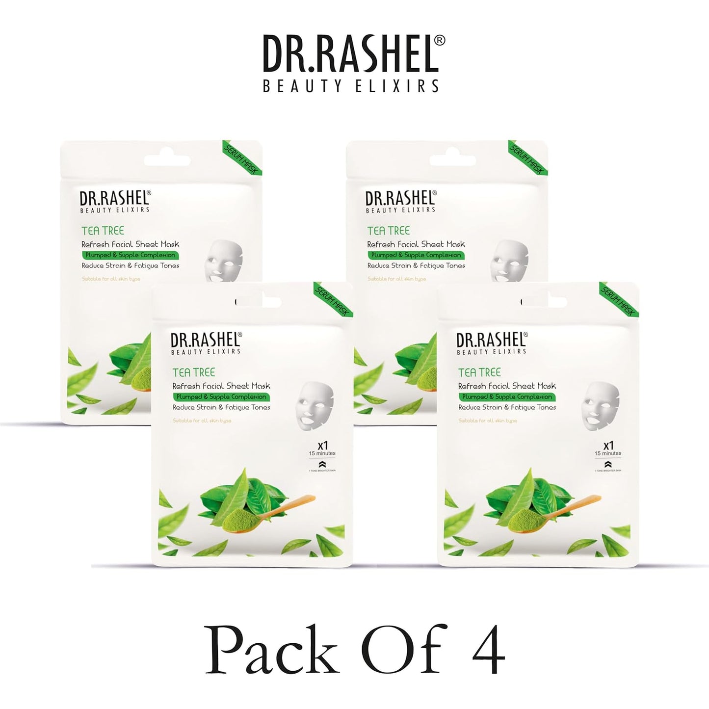 DR.RASHEL Tea Tree Face Sheet Mask With Serum For Women and Men | Suitable for All Skin Types | Deep Cleansing & Oil Control Face Sheet Mask for Soft and Healthy Skin | Soothing And Hydrating Sheet Mask for Skin Nourishment | Pack of 2.