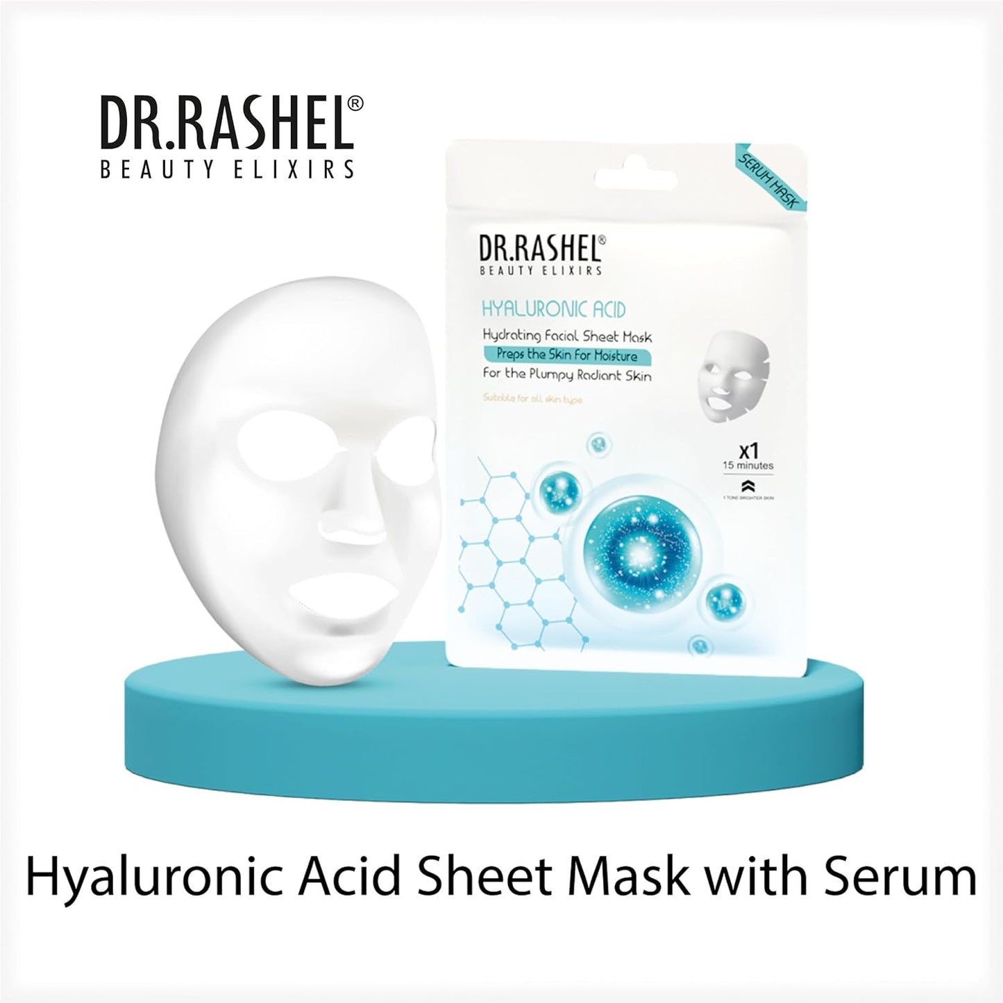 DR.RASHEL Hyaluronic Face Sheet Mask With Serum For Women and Men | All Skin Types | Soft and Healthy Skin | Deep Cleansing & Oil Control | Repairing & Nourishment | Soothing And Hydrating | Paraben Free | Pack Of 2 | 20 Grams Each
