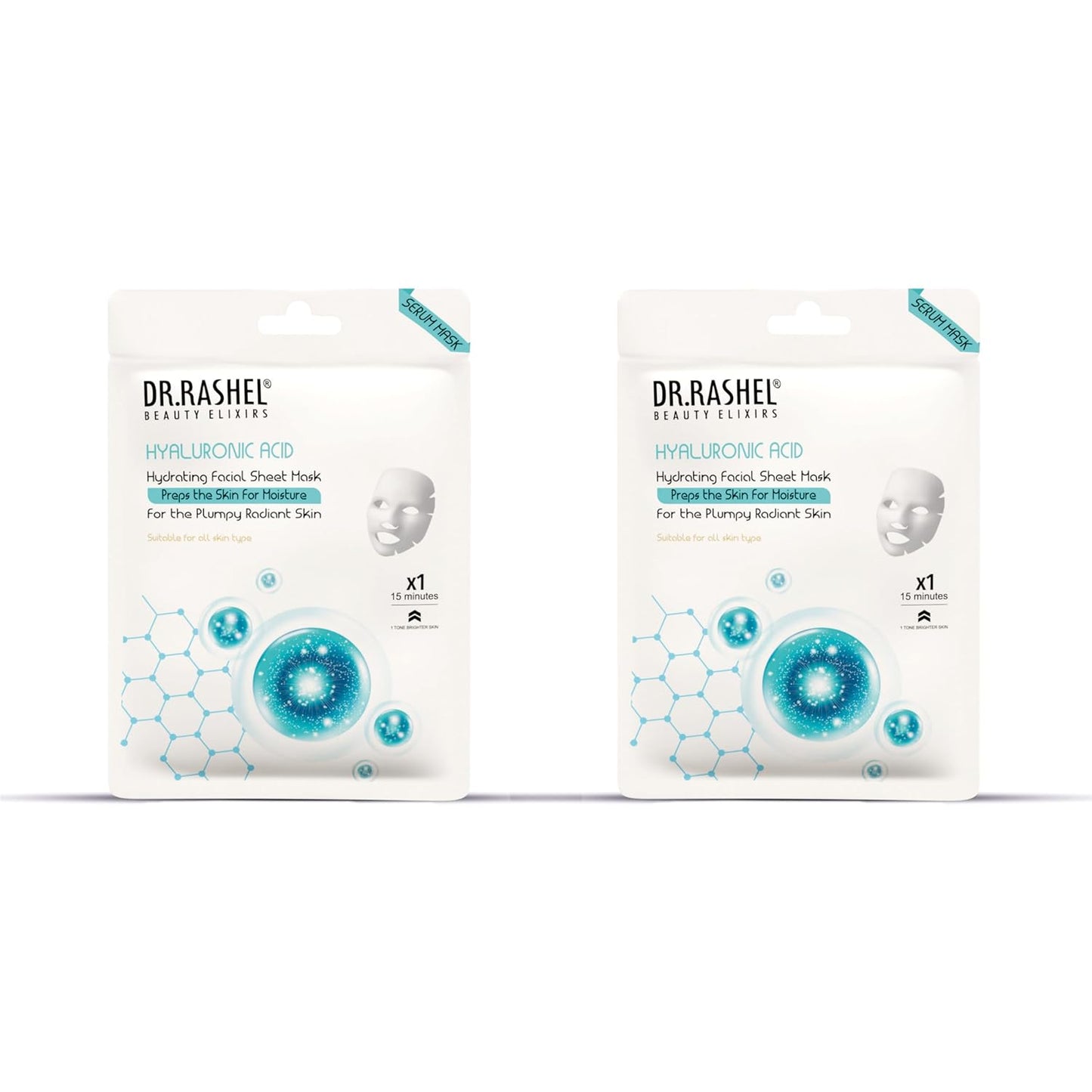 DR.RASHEL Hyaluronic Face Sheet Mask With Serum For Women and Men | All Skin Types | Soft and Healthy Skin | Deep Cleansing & Oil Control | Repairing & Nourishment | Soothing And Hydrating | Paraben Free | Pack Of 2 | 20 Grams Each