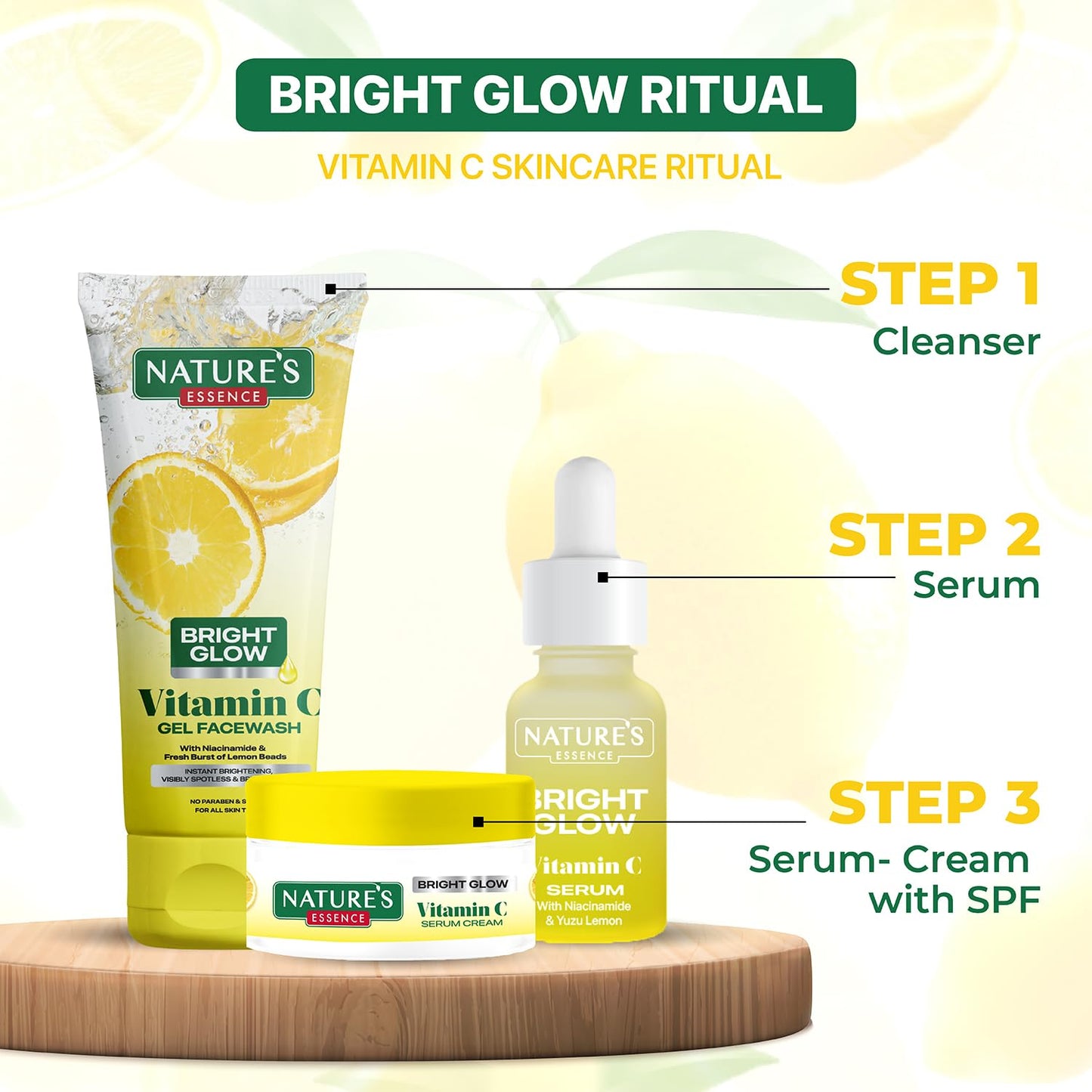Nature's Essence Bright Glow Vitamin C Face Serum for Men & Women | Brightens & Gives Glow | Fades Dark Spots | Vitamin C Serum for Glowing Skin | For All Skin Types | Beginner Friendly| 12ml