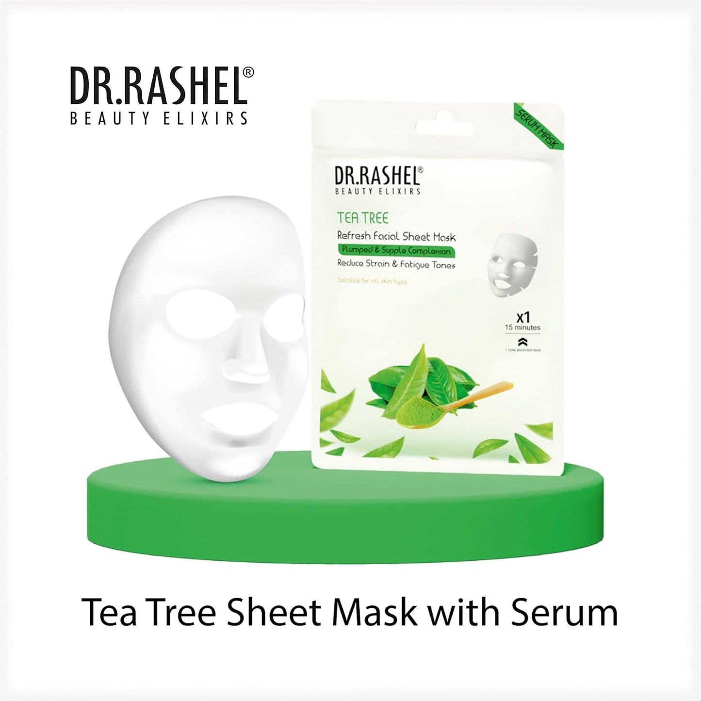 DR.RASHEL Tea Tree Face Sheet Mask With Serum For Women and Men | Suitable for All Skin Types | Deep Cleansing & Oil Control Face Sheet Mask for Soft and Healthy Skin | Soothing And Hydrating Sheet Mask for Skin Nourishment | Pack of 2.