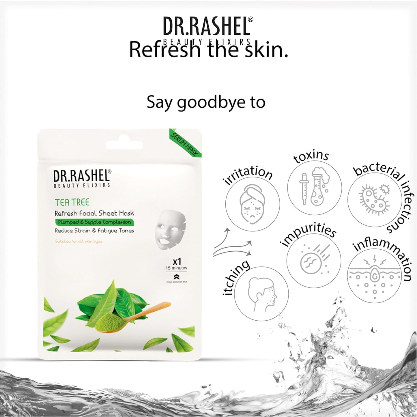DR.RASHEL Tea Tree Face Sheet Mask With Serum For Women and Men | Suitable for All Skin Types | Deep Cleansing & Oil Control Face Sheet Mask for Soft and Healthy Skin | Soothing And Hydrating Sheet Mask for Skin Nourishment | Pack of 2.