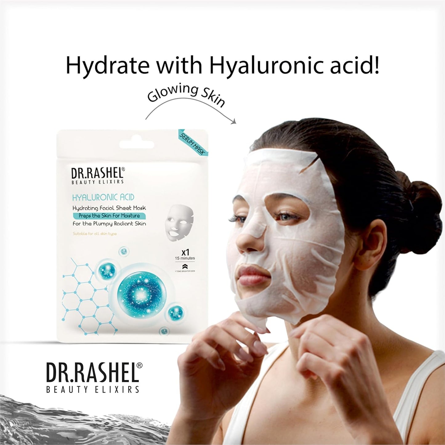 DR.RASHEL Hyaluronic Face Sheet Mask With Serum For Women and Men | All Skin Types | Soft and Healthy Skin | Deep Cleansing & Oil Control | Repairing & Nourishment | Soothing And Hydrating | Paraben Free | Pack Of 2 | 20 Grams Each