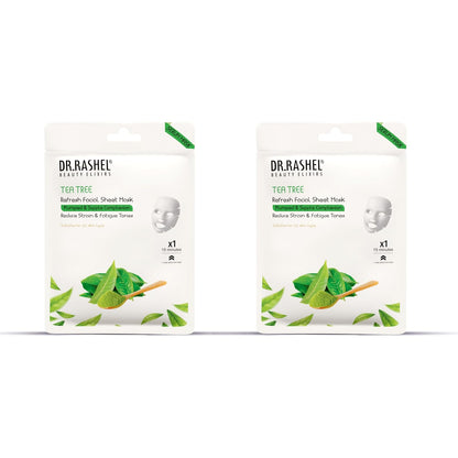 DR.RASHEL Tea Tree Face Sheet Mask With Serum For Women and Men | Suitable for All Skin Types | Deep Cleansing & Oil Control Face Sheet Mask for Soft and Healthy Skin | Soothing And Hydrating Sheet Mask for Skin Nourishment | Pack of 2.
