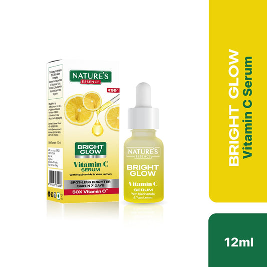 Nature's Essence Bright Glow Vitamin C Face Serum for Men & Women | Brightens & Gives Glow | Fades Dark Spots | Vitamin C Serum for Glowing Skin | For All Skin Types | Beginner Friendly| 12ml