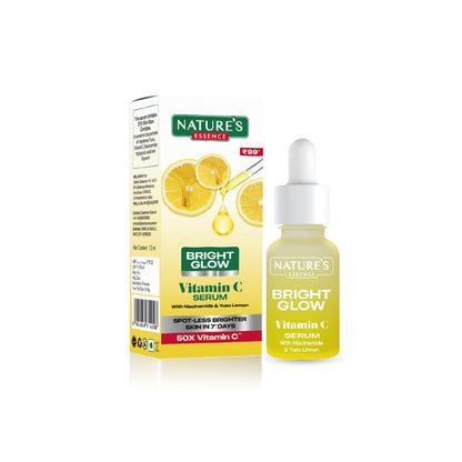 Nature's Essence Bright Glow Vitamin C Face Serum for Men & Women | Brightens & Gives Glow | Fades Dark Spots | Vitamin C Serum for Glowing Skin | For All Skin Types | Beginner Friendly| 12ml