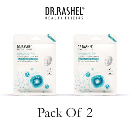 DR.RASHEL Hyaluronic Face Sheet Mask With Serum For Women and Men | All Skin Types | Soft and Healthy Skin | Deep Cleansing & Oil Control | Repairing & Nourishment | Soothing And Hydrating | Paraben Free | Pack Of 2 | 20 Grams Each
