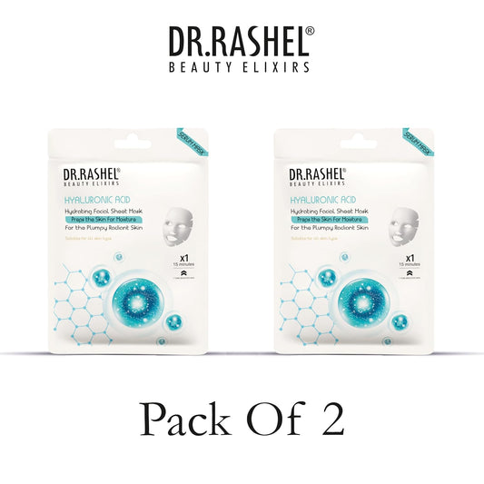DR.RASHEL Hyaluronic Face Sheet Mask With Serum For Women and Men | All Skin Types | Soft and Healthy Skin | Deep Cleansing & Oil Control | Repairing & Nourishment | Soothing And Hydrating | Paraben Free | Pack Of 2 | 20 Grams Each