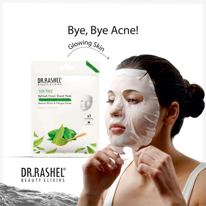DR.RASHEL Tea Tree Face Sheet Mask With Serum For Women and Men | Suitable for All Skin Types | Deep Cleansing & Oil Control Face Sheet Mask for Soft and Healthy Skin | Soothing And Hydrating Sheet Mask for Skin Nourishment | Pack of 2.