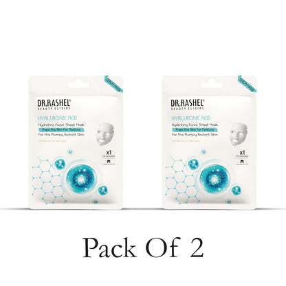 DR.RASHEL Hyaluronic Face Sheet Mask With Serum For Women and Men | All Skin Types | Soft and Healthy Skin | Deep Cleansing & Oil Control | Repairing & Nourishment | Soothing And Hydrating | Paraben Free | Pack Of 2 | 20 Grams Each