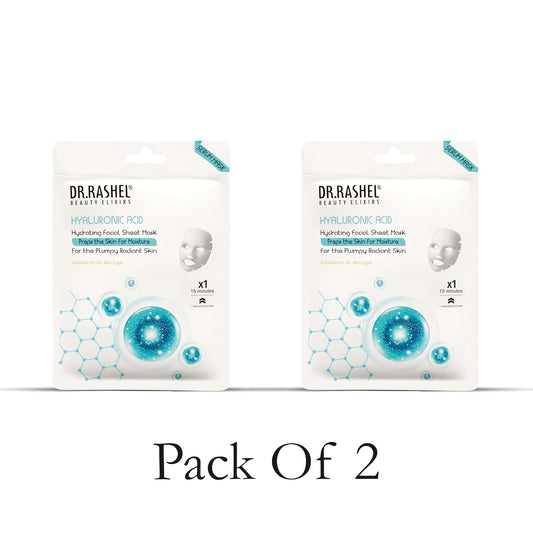 DR.RASHEL Hyaluronic Face Sheet Mask With Serum For Women and Men | All Skin Types | Soft and Healthy Skin | Deep Cleansing & Oil Control | Repairing & Nourishment | Soothing And Hydrating | Paraben Free | Pack Of 2 | 20 Grams Each