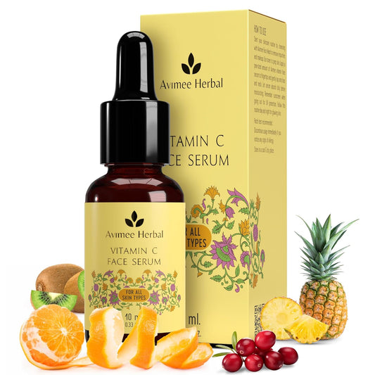 Avimee Herbal 10% Vitamin C Face Serum with Hyaluronic Acid for Glowing Skin | Non Irritating, Safe for Sensitive Skin | Non Sticky | Clinically Proven Formula | For Men and Women (10 ml)