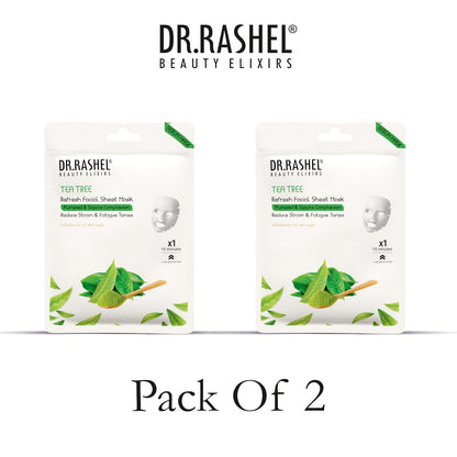DR.RASHEL Tea Tree Face Sheet Mask With Serum For Women and Men | Suitable for All Skin Types | Deep Cleansing & Oil Control Face Sheet Mask for Soft and Healthy Skin | Soothing And Hydrating Sheet Mask for Skin Nourishment | Pack of 2.