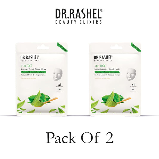 DR.RASHEL Tea Tree Face Sheet Mask With Serum For Women and Men | Suitable for All Skin Types | Deep Cleansing & Oil Control Face Sheet Mask for Soft and Healthy Skin | Soothing And Hydrating Sheet Mask for Skin Nourishment | Pack of 2.