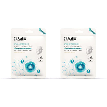 DR.RASHEL Hyaluronic Face Sheet Mask With Serum For Women and Men | All Skin Types | Soft and Healthy Skin | Deep Cleansing & Oil Control | Repairing & Nourishment | Soothing And Hydrating | Paraben Free | Pack Of 2 | 20 Grams Each