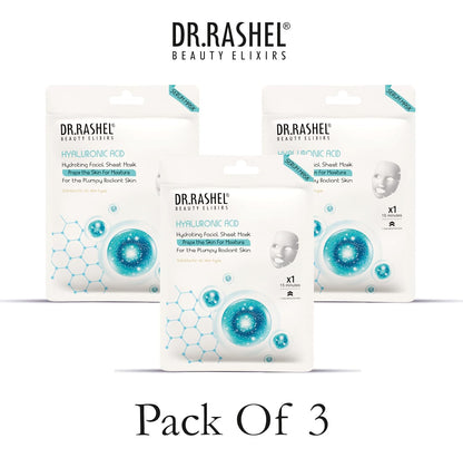 DR.RASHEL Hyaluronic Face Sheet Mask With Serum For Women and Men | All Skin Types | Soft and Healthy Skin | Deep Cleansing & Oil Control | Repairing & Nourishment | Soothing And Hydrating | Paraben Free | Pack Of 2 | 20 Grams Each