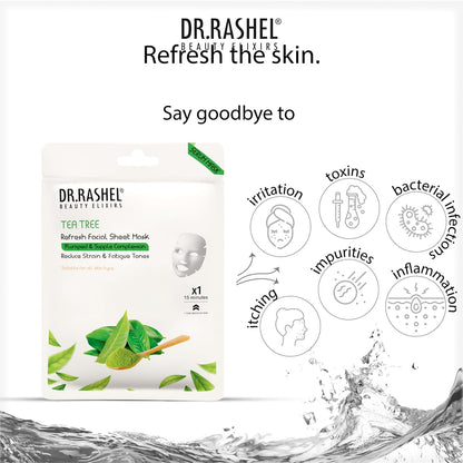 DR.RASHEL Tea Tree Face Sheet Mask With Serum For Women and Men | Suitable for All Skin Types | Deep Cleansing & Oil Control Face Sheet Mask for Soft and Healthy Skin | Soothing And Hydrating Sheet Mask for Skin Nourishment | Pack of 2.