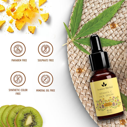 Avimee Herbal 10% Vitamin C Face Serum with Hyaluronic Acid for Glowing Skin | Non Irritating, Safe for Sensitive Skin | Non Sticky | Clinically Proven Formula | For Men and Women (10 ml)